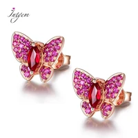 fashion butterfly stud earrings for women new design wedding jewelry sterling 925 silver earring with aaaa pink crystal zircon