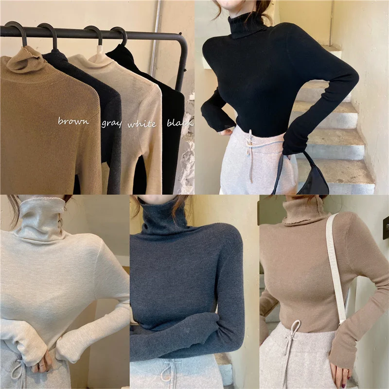 

High Neck Sweater Women's Tight and Thin with Long Sleeved Sweater in Autumn and Winter Korean Elastic Bottoming Shirt X3118