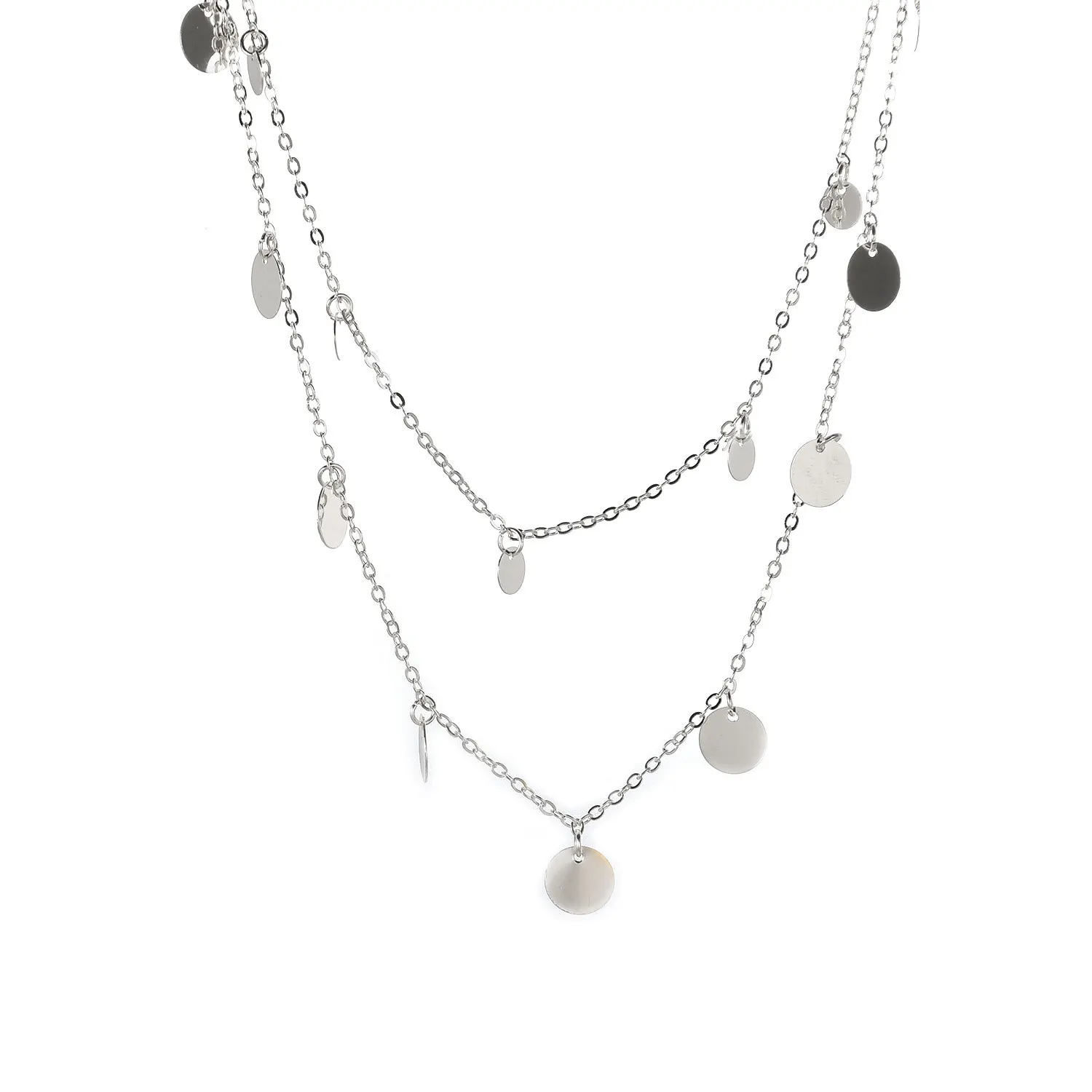 

2021 Fashion Double-Layer Handmade Sequin Necklace Street Shooting Trend Clavicle Chain Ladies Summer Wear Matching Accessories