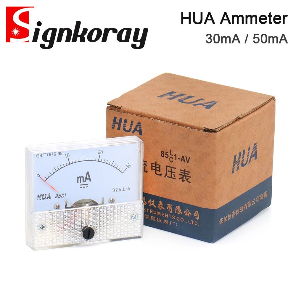 

SignkoRay HUA Ammeter 30mA 50mA 85C1 DC 0-50mA Analog Amp Panel Meter Current for CO2 Laser Engraving Cutting Machine