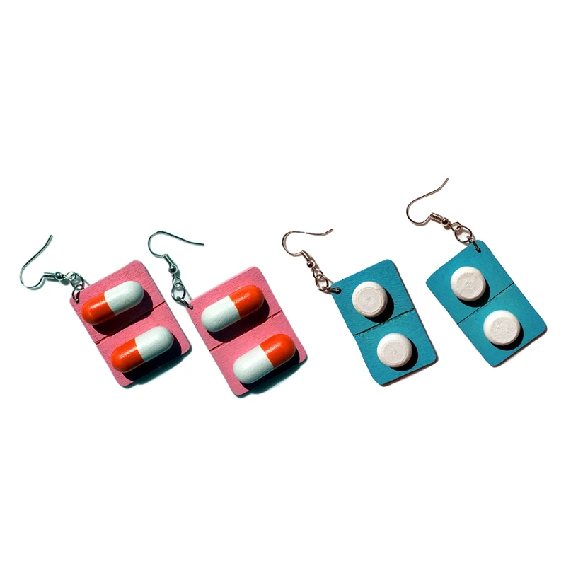 2 пары модные милые деревянные капсульные Висячие серьги Забавные для лекарств