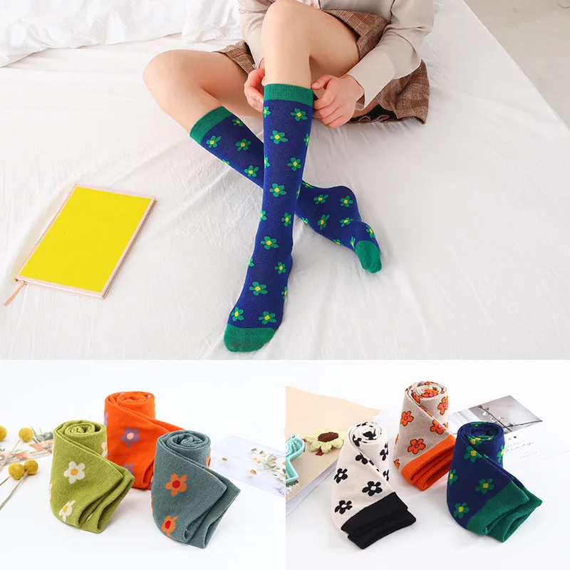 

2-12Y Children Girls Knee High Long Socks Kids Floral Flower Cute Cartoon Fruit Flower Floral Boys Leg Warmer Korean Style Stuff