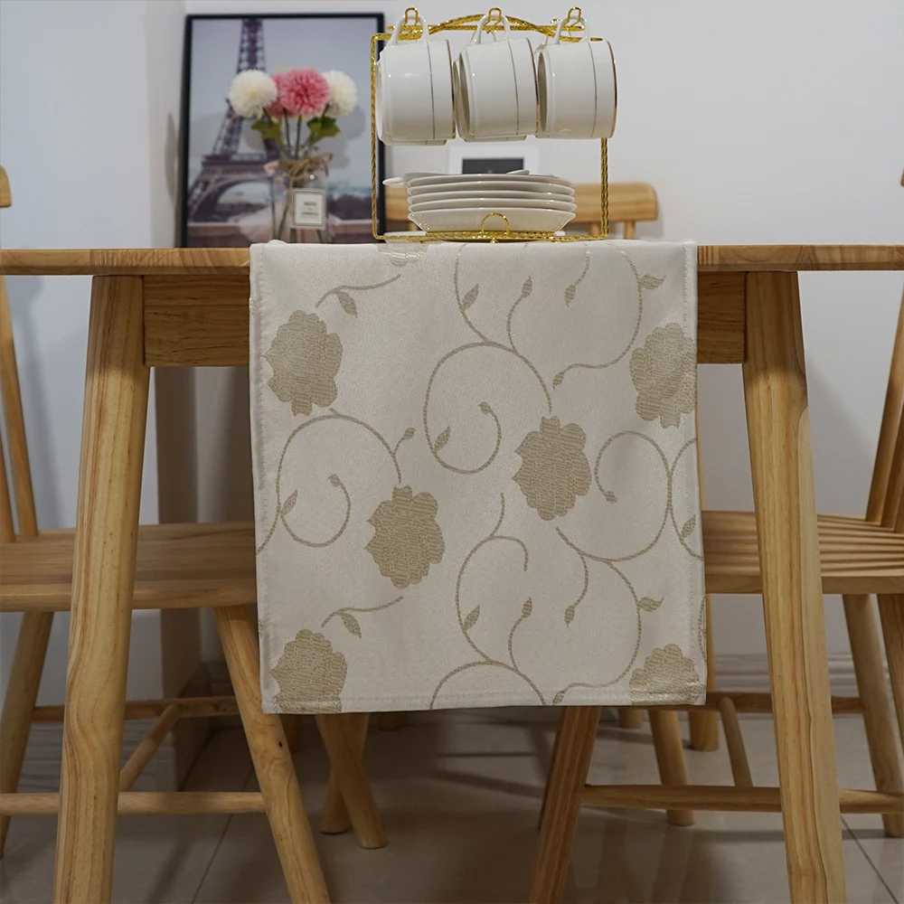 

33x160cm Polyester European Style Beige Color Jacquard Table Runner For Wedding Party Home Banquet Decoration Cabinet Cover