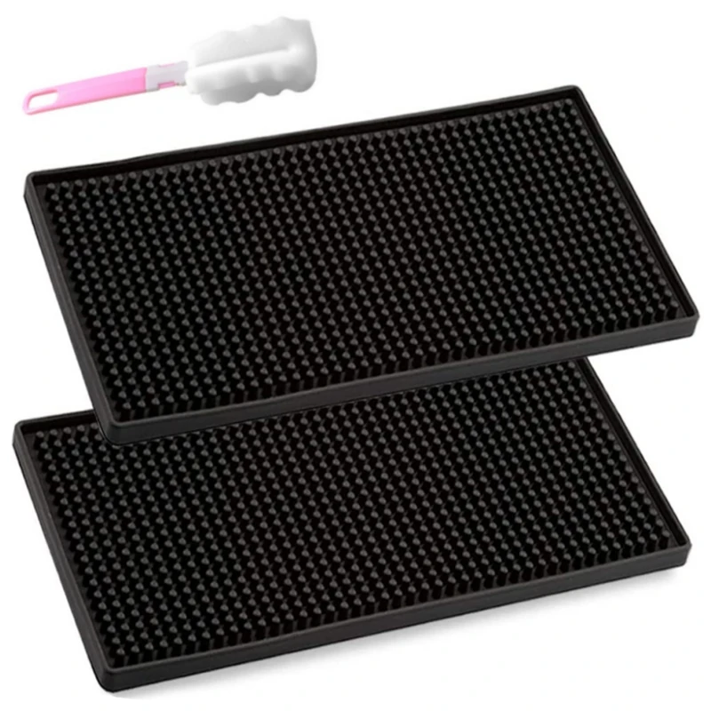 

2 Pack Bar Mat, Non Slip Rubber Bar Service Mats Spill Mat for Coffee Bars Kitchen Restaurants ,with Cleaning Brushes