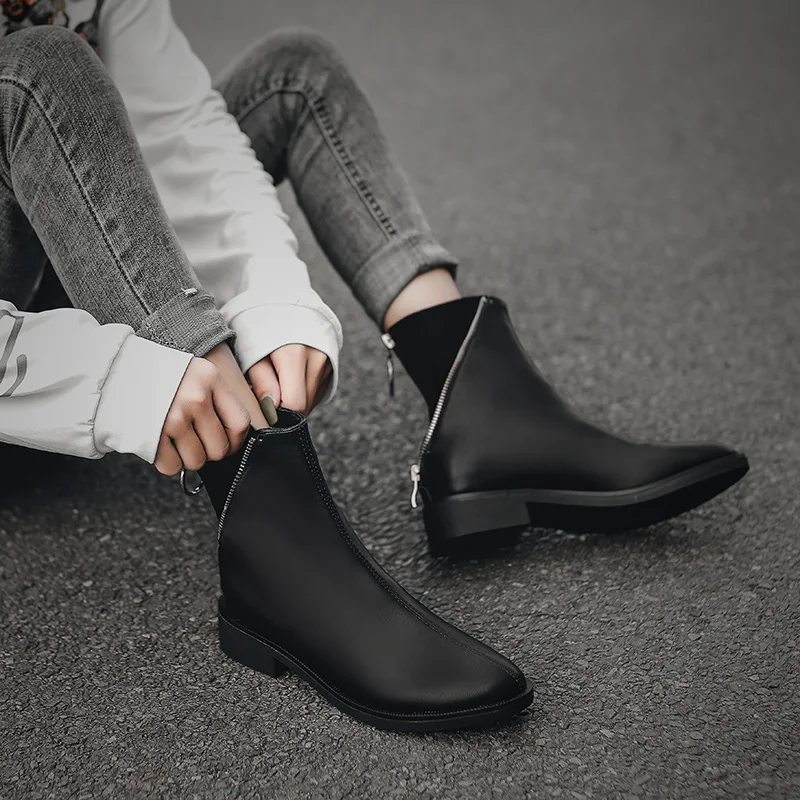 

2020 fashion size 33-43 ankle fur boots women side zipper Microfiber leather round toe Riding, Equestrian black Spring/Autumn