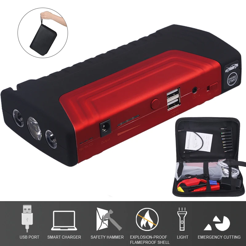

Portable 68800mAH 12V Emergency Starting Device Multi-Function Car Booster Jump Starter Power Bank With USB Charger Led Light