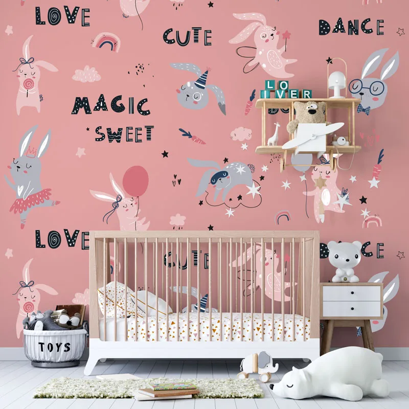 Настенная Наклейка с розовыми светильник-голубыми кроликами Мультяшные милые