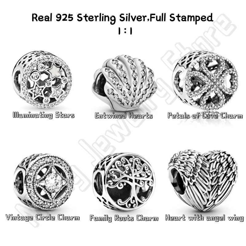 

Real 925 Sterling Silver Shell Beads Family Roots Bracelets Charms For Jewelry Making Compatible Original Bangles DIY Design