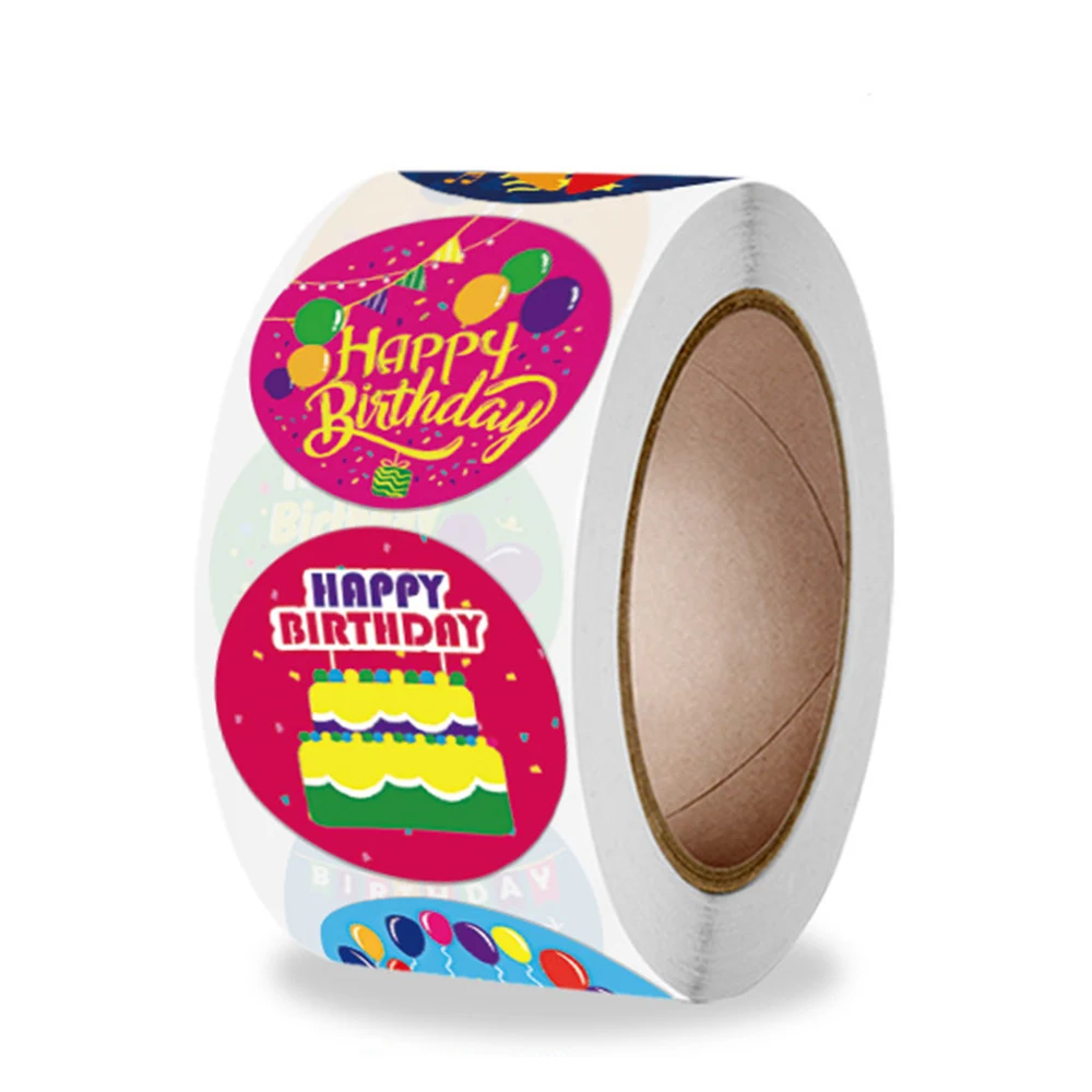 

100-500pcs Happy Birthday Stickers for Party Decor Envelope Sealing Label Gift Packing Sticker Greeting card label 1inch