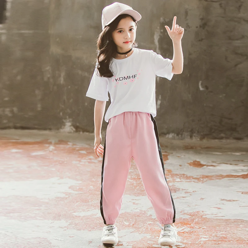 Лето 2019 комплекты одежды для девочек футболка с коротким рукавом и повседневные