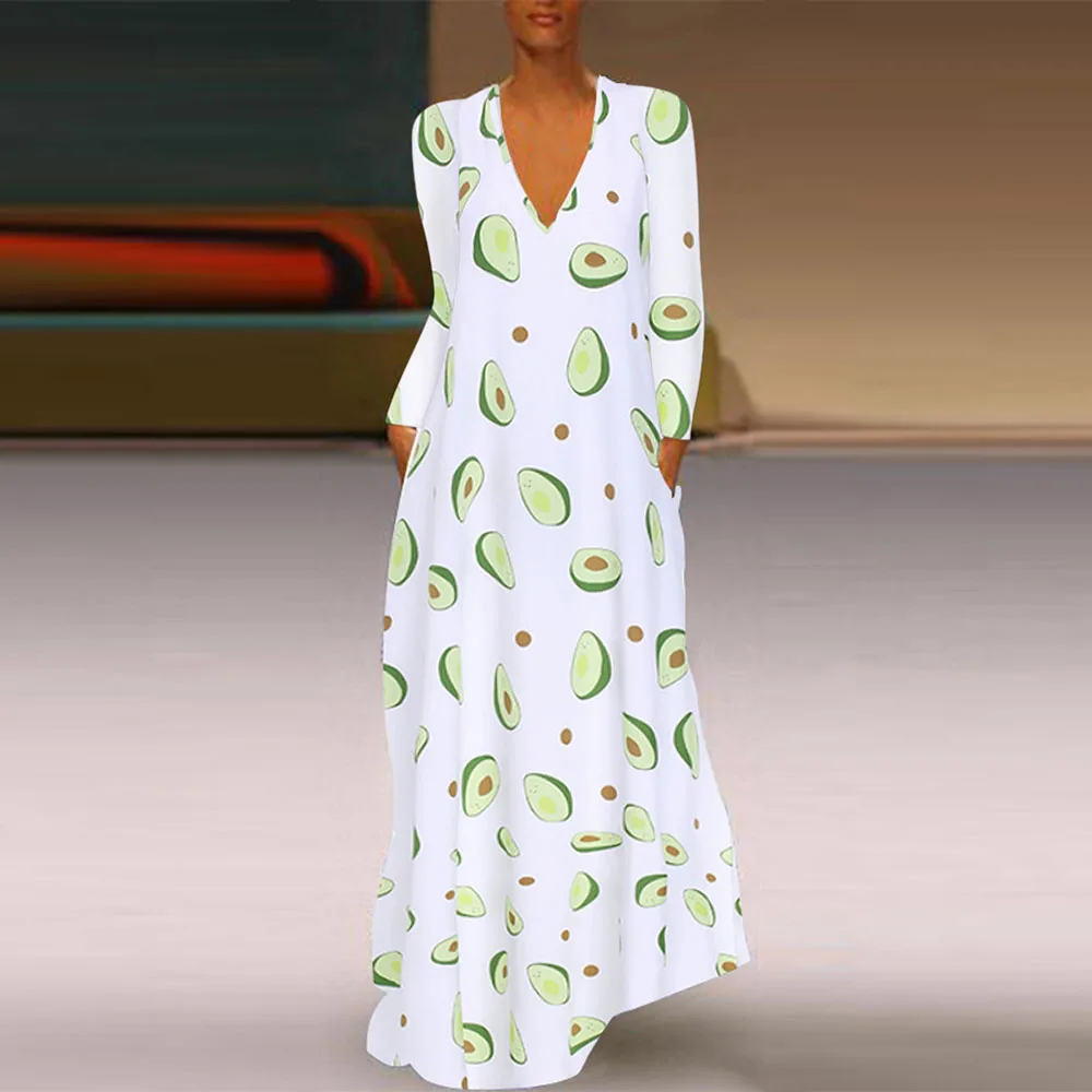 2019 осенние и зимние женские платья с фруктовым принтом платье длинными рукавами