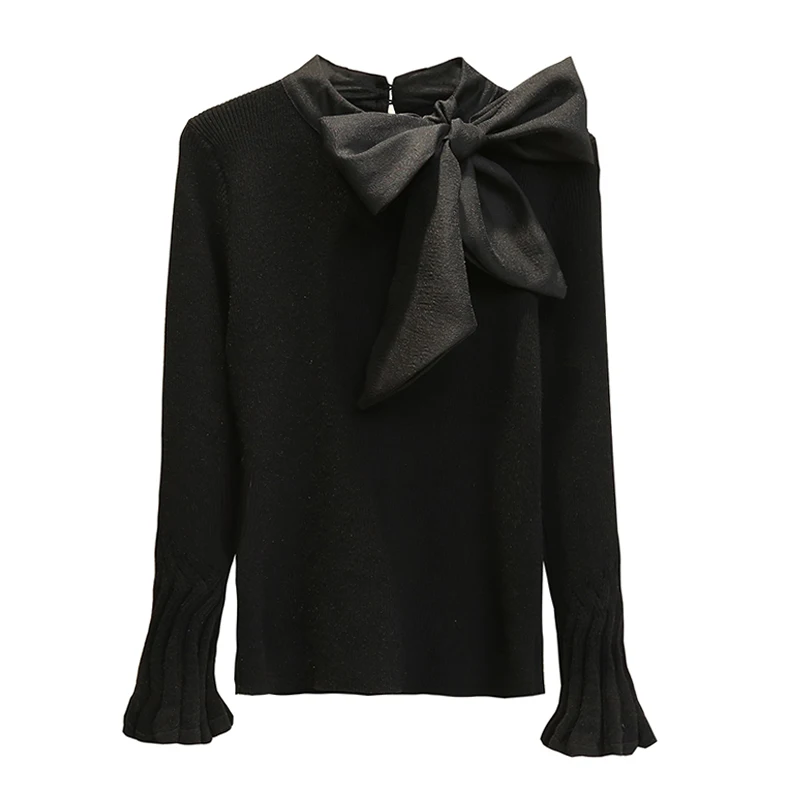 

big bow tie new pullovers han edition cultivate morality show thin belt inside take render knit female small sweet wind