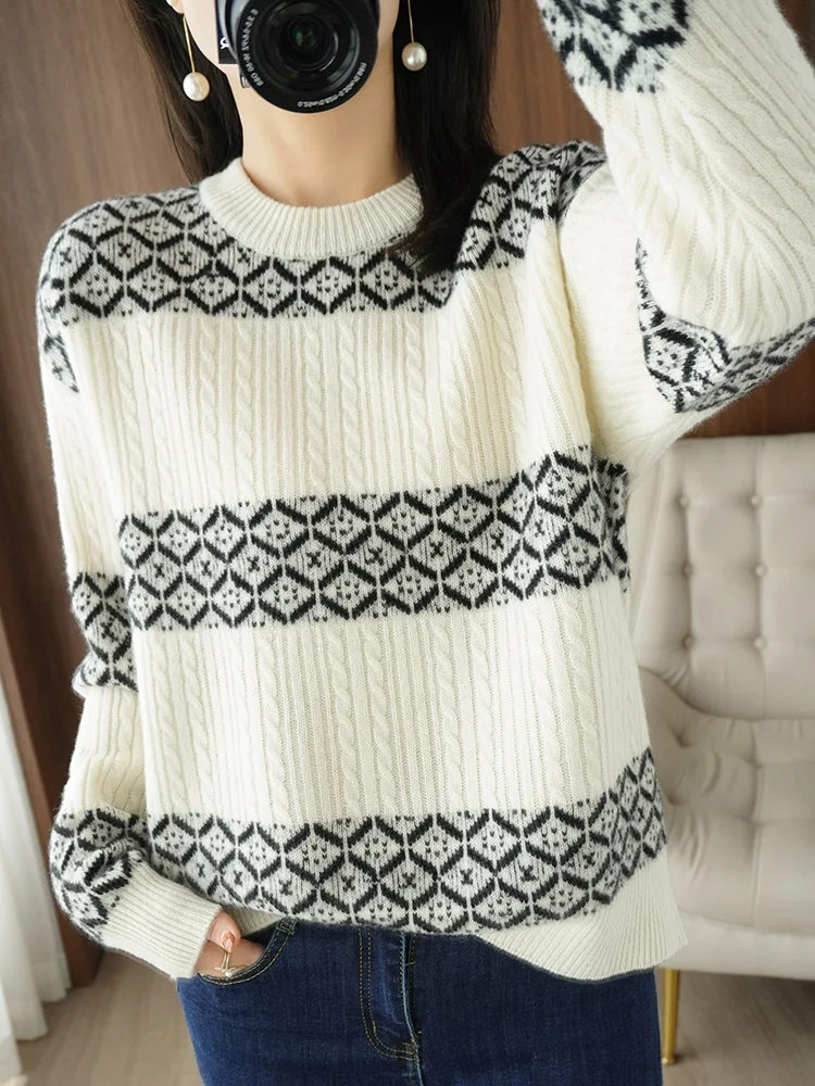 

Winter Women's Sweaters Chic Thick Half Turtleneck Long Sleeve Loose 100% Wool Knitted Female Pullover Jumper Clothes Top Blouse