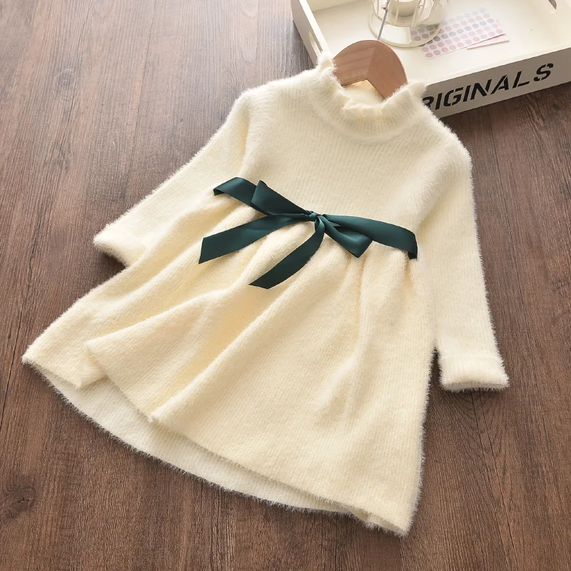 

Girls Winter Dress 2020 Children Long Sleeve Party Costumes Girl Sweet Party Outfits Ribbons Sashes Princess Dresses