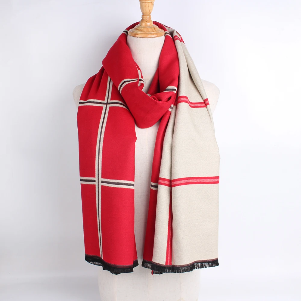 

Red Plaid cashmere scarf shawl winter women luxury brand printing large size blanket Angle of bandana scarf ponchos