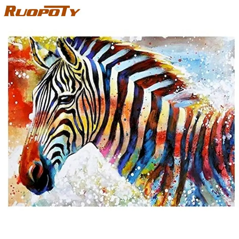 

RUOPOTY 60x75cm Frame Diy Oil Zebra Painting By Bumbers Kits Animal Abstract Acrylic Paint By numbers For Adults Home Decors
