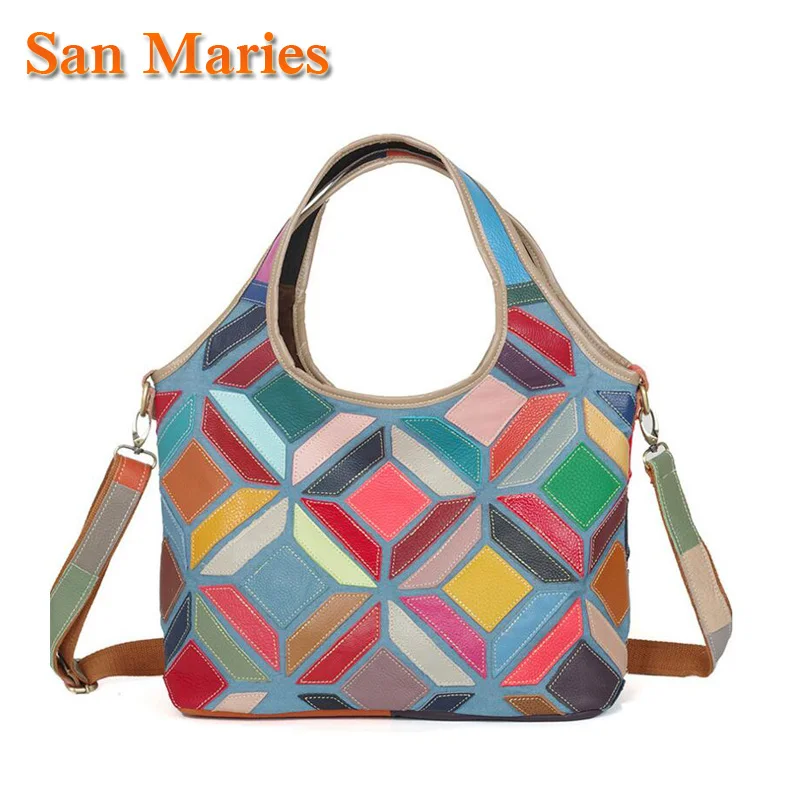 Женская сумка-тоут из натуральной кожи в стиле пэчворк | Багаж и сумки