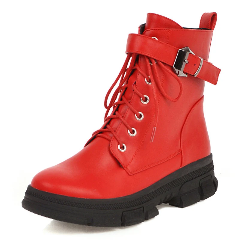 

ANNYMOLI Motorcycle Boots Women Platform Flat Ankle Boots Zipper Round Toe Short Boots Female Shoes Autumn Winter White Size 43