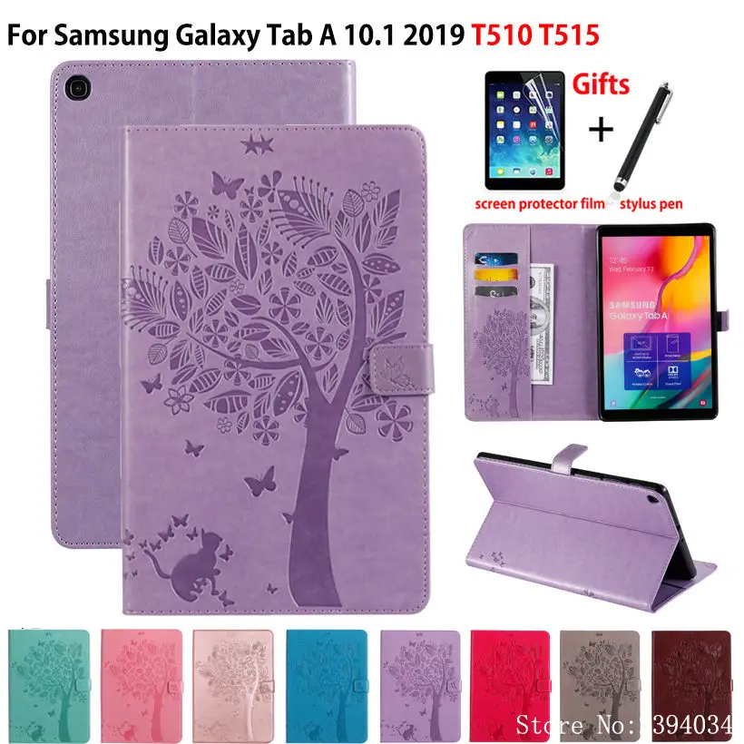 

Case For Samsung Galaxy Tab A 10.1 2019 T510 T515 SM-T510 SM-T515 Cover Funda Tablet Cat Tree Pattern Flip Stand Shell +Gift