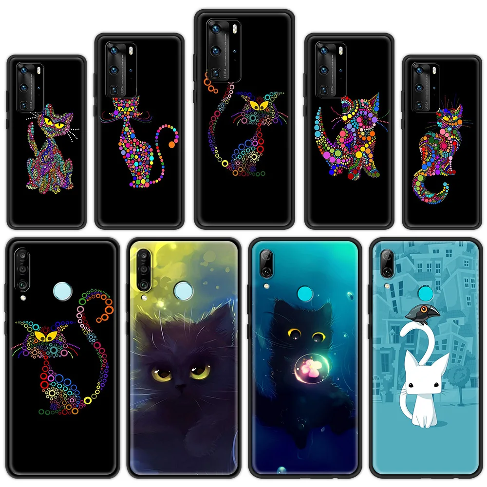 

Cartoon Cat Silicone Soft Case for Huawei P30 P20 P10 Pro P20 Lite P40 Pro Plus P Smart Z 2021 Luxury Phone Coque