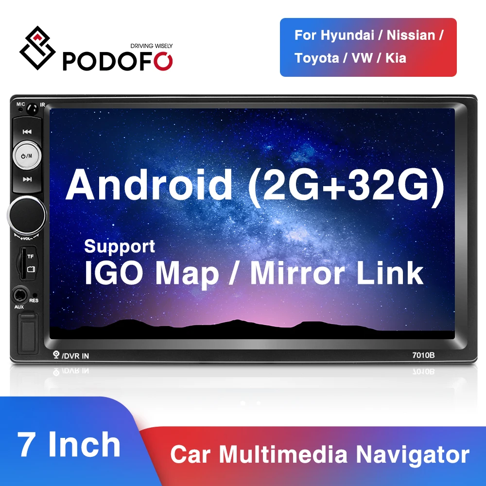 Автомагнитола Podofo мультимедийный MP5 плеер с 7 &quotHD дисплеем Bluetooth FM для Nissan KIA Toyota