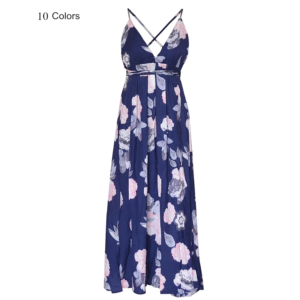 

Long Boho Dress Summer Outfits For Women 2021 Sexy V Neck Backless Spaghetti Strap Dresses Ladies Fashion Beach Wear Ropa Mujer