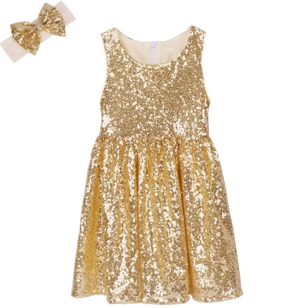 Ярко-розовый Радужный Блеск платье без рукавов с блестками для маленьких девочек