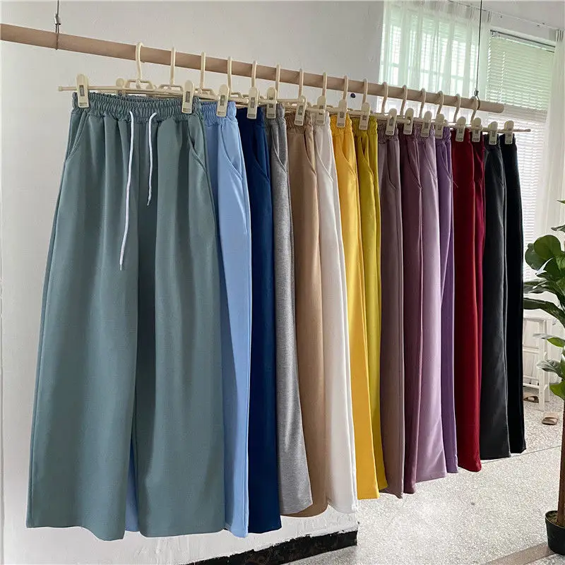 

Spring 2021 new women's wear pure color high waist straight tube loose thin wide leg pants Student Korean leisure pants