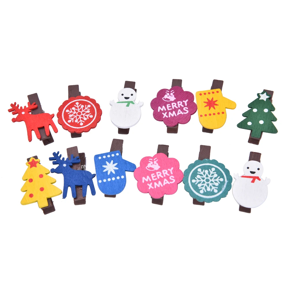 

8/10/12 Pcs Mini Natural Wooden Photo Clips Christmas Snowman Duck Heart Owl shaped Clips Clothespin Craft Decoration Clips Pegs