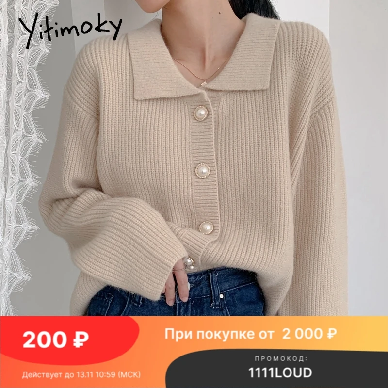 

Yitimoky винтажный кардиган свитер для женщин осень 2021 Новинка куртки с длинным рукавом модный отложной воротник свободные пальто на пуговицах...