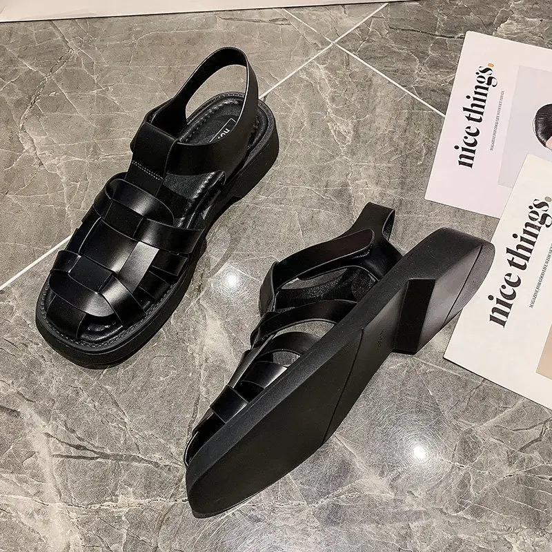 

2021 New Gladiator Sandals Women Low Heel Baotou Roman Sandals Comfortable Thick Bottom Commuter Casual Sandals Hot Sale
