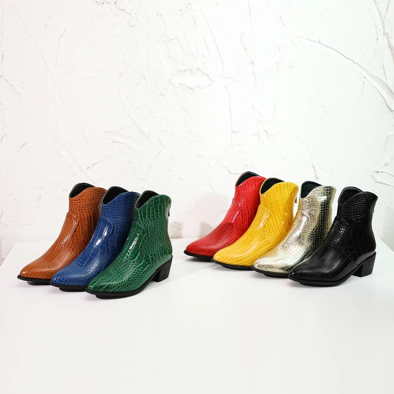 Autumn winter fashion western boots new arrival pointed toe zipper ankle boots for women comfortable thick heel ladies boots 43