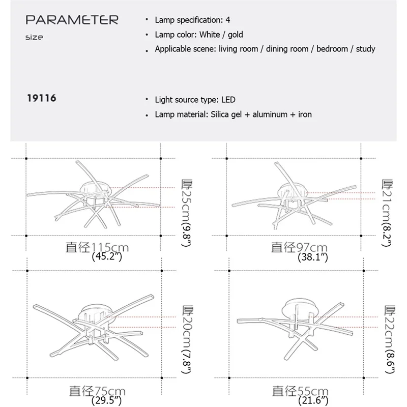 

AOSONG Chandelier Ceiling Light Fixtures with Remote Control Dimmable 220V 110V Modern Decorative For Home Living Room Dining