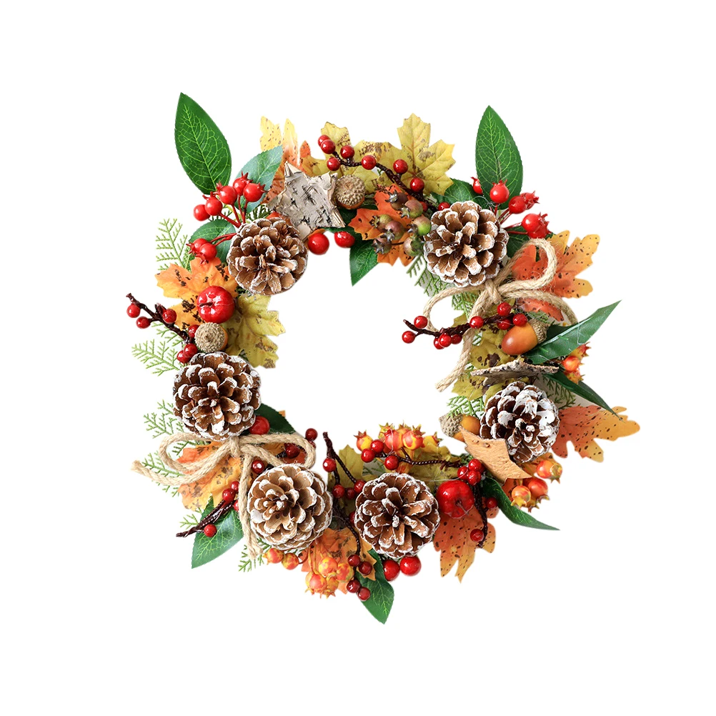 30 см Рождественский венок осенний кленовый лист сосновый конус ягодный подвеска