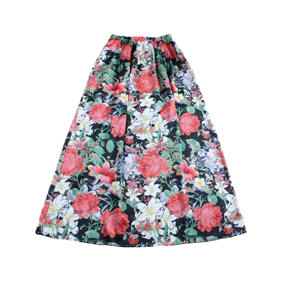 

Arrival 2021 Autumn New Runway Floral Floor-Length A-Line Skirts Women On Sale Elastic Waist Elegant Flower Long Skirt