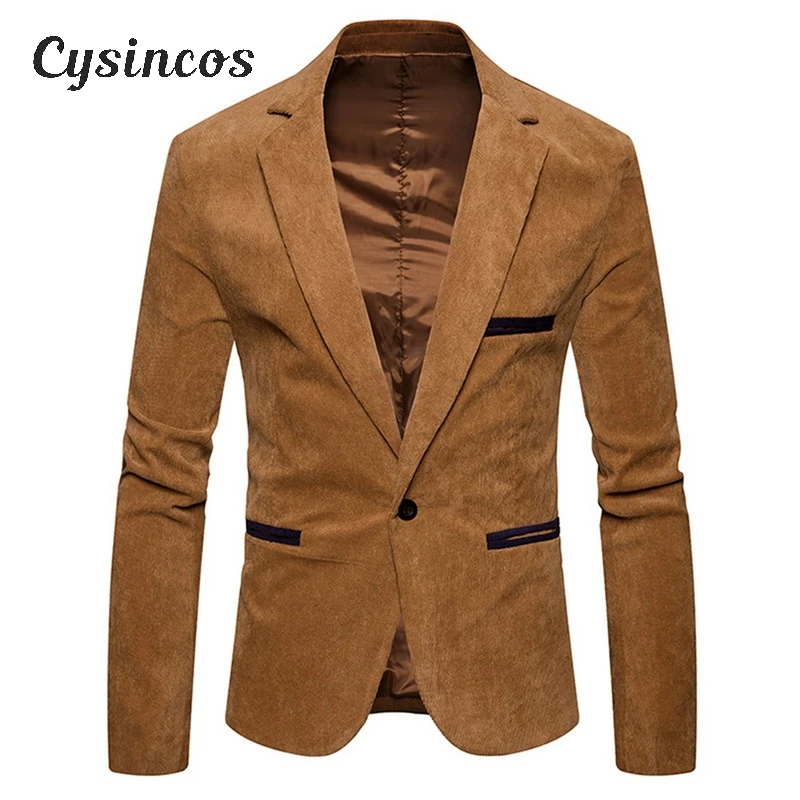 CYSINCOS мужские вельветовые куртки с отворотом на одной пуговице бархатный мужской