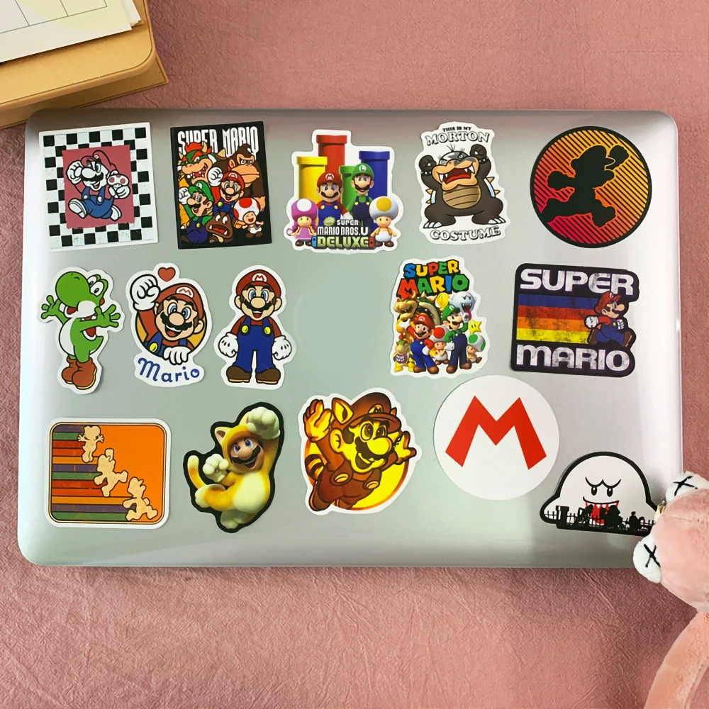 Super pegatina de Mario para juegos de Anime, Maleta impermeable, bricolaje, port&aacute;til, guitarra, monopat&iacute;n, tel&eacute;fono m&oacute;vil, ordenador, pegatinas encantadoras, 100 Uds.-4