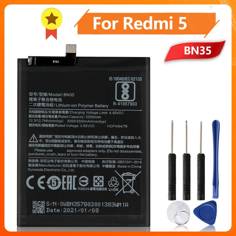 

Mi BN35 Phone Battery For Xiao mi Redmi 5 5.7" Redrice 5 BN35 3300mAh Original Replacement Battery + Tool