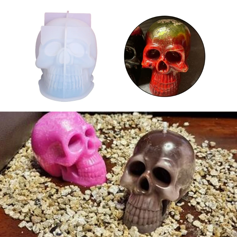 

DIY 3D силиконовая форма в форме черепа, большой размер, украшение на Хэллоуин поднос для мыла и свечей, форма для смолы, домашний декор, реквиз...