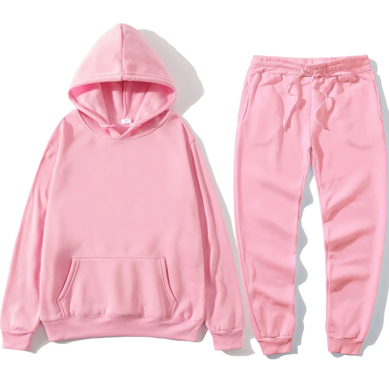 

Autumn Hoodies Women Two Piece Set Solid Fleece Oversized Tracksuits Winter Thick Warm Hooded Sweatshirt Jogger Pants Suit