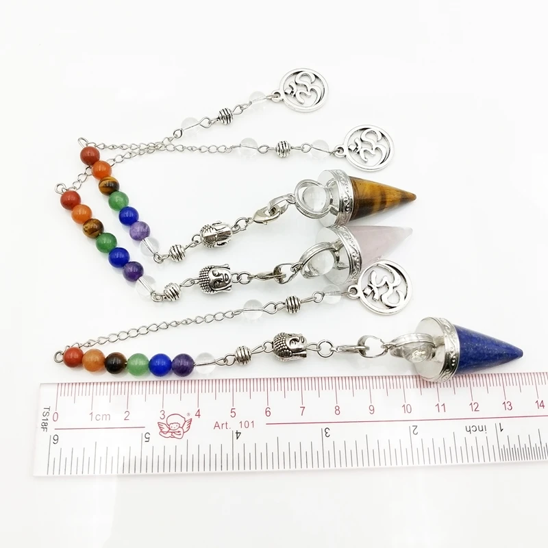 Natural Hexagonal Pyramid Rose Pink Quartz Crystal Pendulum Balancing Reiki Charms 7Chakra Dowsing gems stone Buddha Pendant |