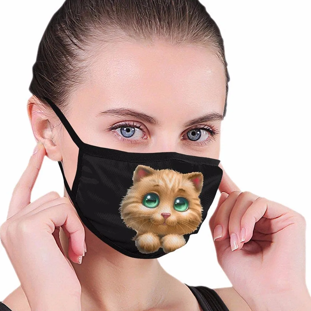 Маска для лица милый кот 3d печать рот моющиеся регулируемые бейсболки Mondkapjes Wasbaar