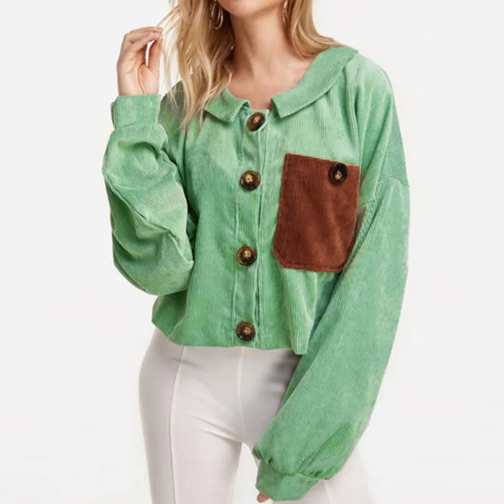 Fashion Womens Long Sleeve Solid Brown Pocket Button Green flannel Jacket Blouse Tops Overcoat | Женская одежда