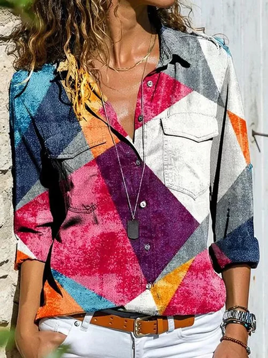 Модная женская рубашка с длинным рукавом Повседневная принтом Женский Топ |