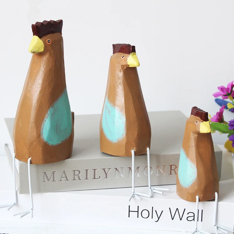 Wooden Animals Sitting Chickens Ornaments Creative Home Decoration Crafts Murals |