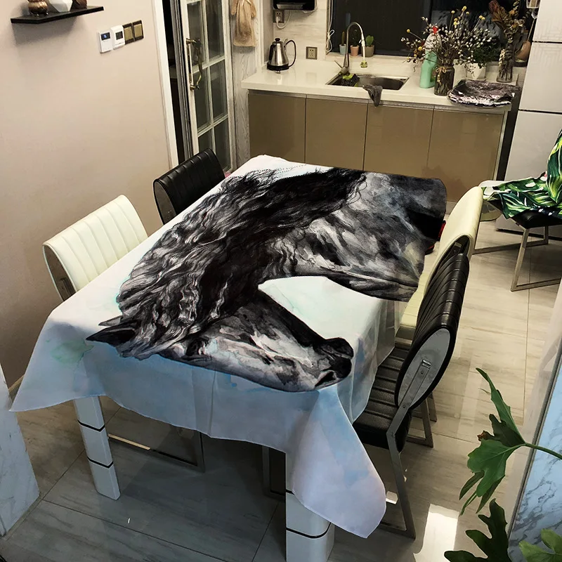 3D лошадь принт скатерть проверить Сгущает моющиеся прямоугольный Животные