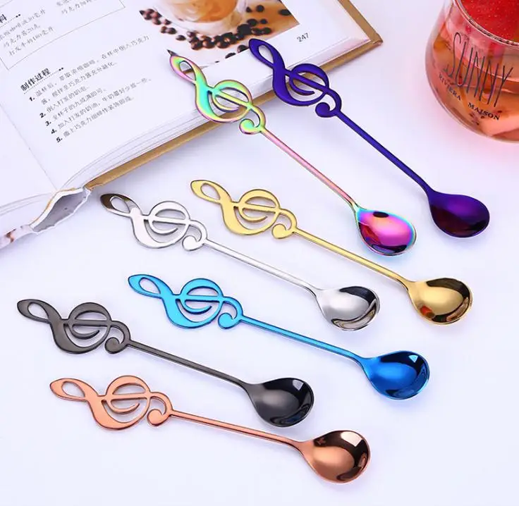 7 kleuren Note Ontwerp Rvs Theelepel Muziek Thema Metalen Koffie Thee Roeren Lepel десерт Ijs Lepels подарок Bestek