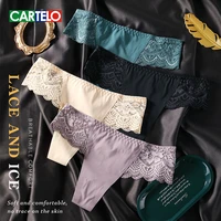 cartelo women sexy lace g string panties 3pcs elasticity breathable no trace lady briefs cotton antibacterial crotch underwear