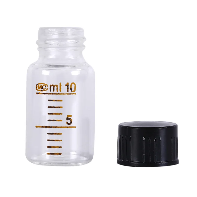 

10ml Glass Bottle Plastic Black Screw Cap Graduated Round Glass Reagent Bottle Screw On Cover Graduation Sample Vials