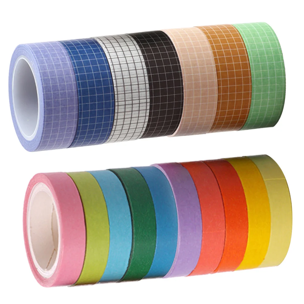 

17pcs DIY Washi Tapes Decorative Wrapping Sticky Paper Masking Tape for Scrapbook Craft Diary (7pcs Grid Pattern, 10pcs